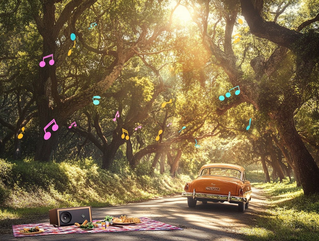 A scenic road trip playlist theme illustration