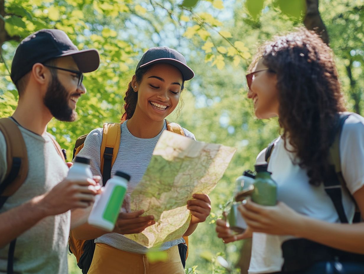 Group of people enjoying eco-friendly outdoor activities