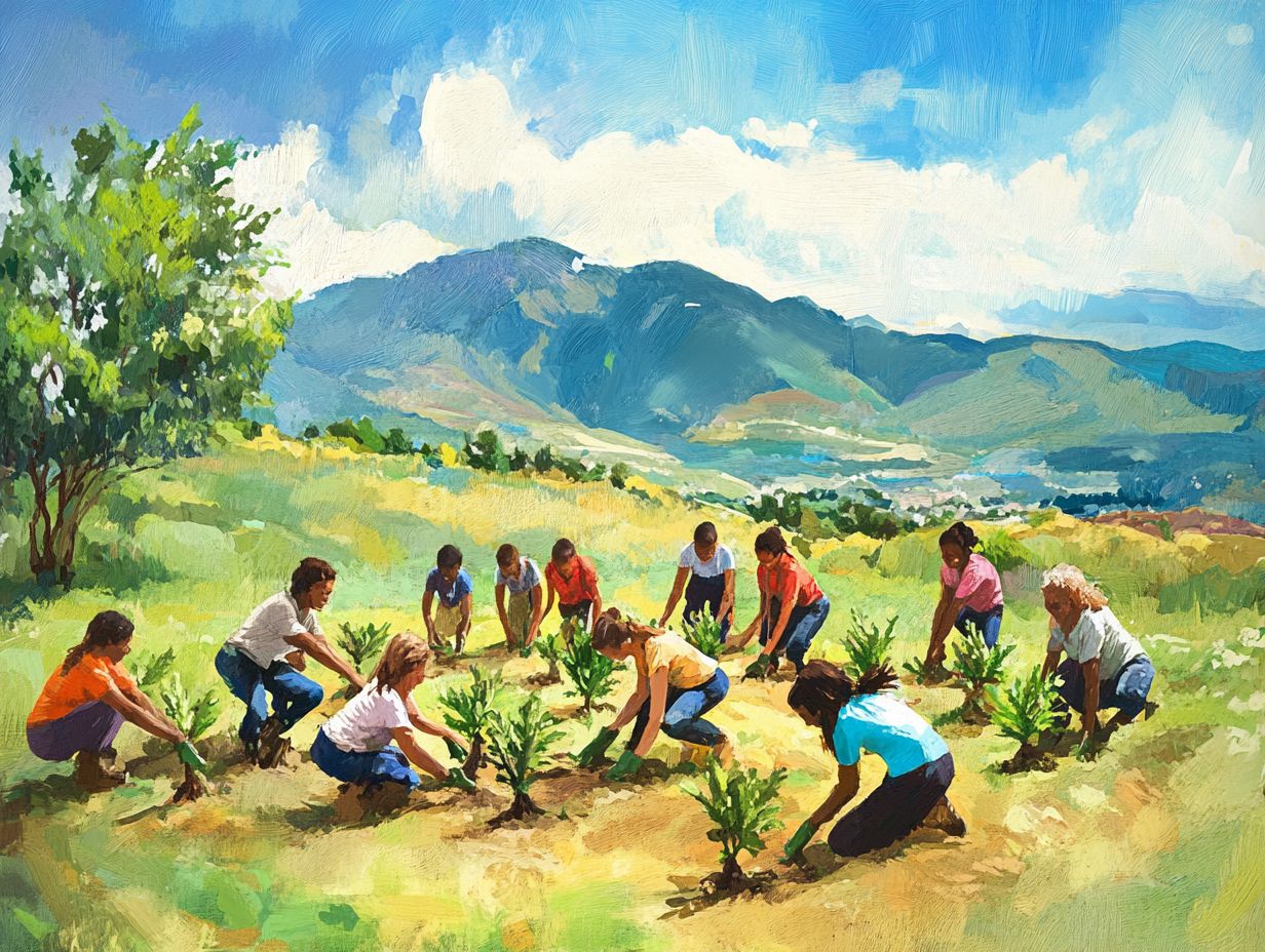 Traveler planting trees in a community project