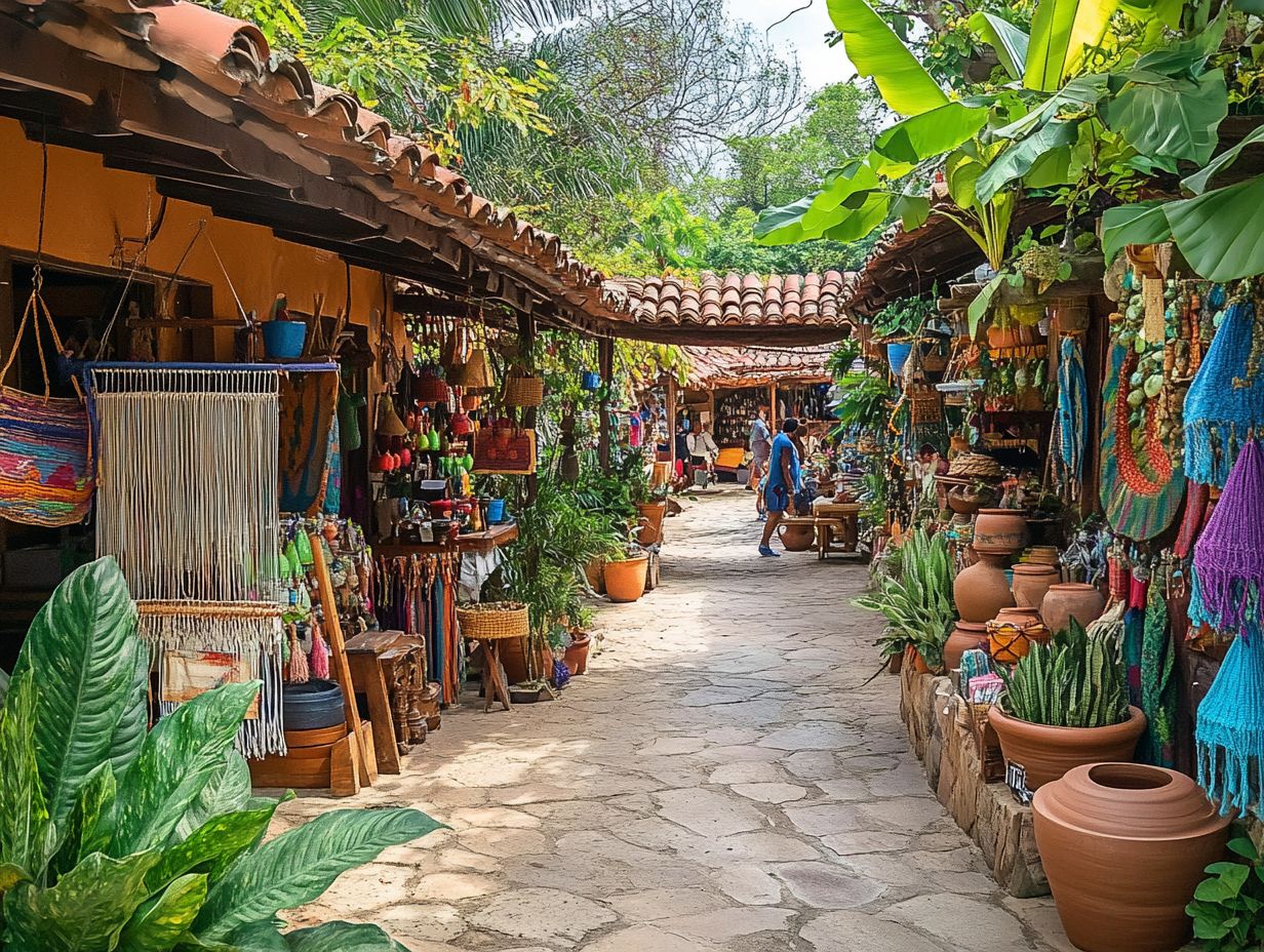 A vibrant local market showcasing handcrafted goods by artisans