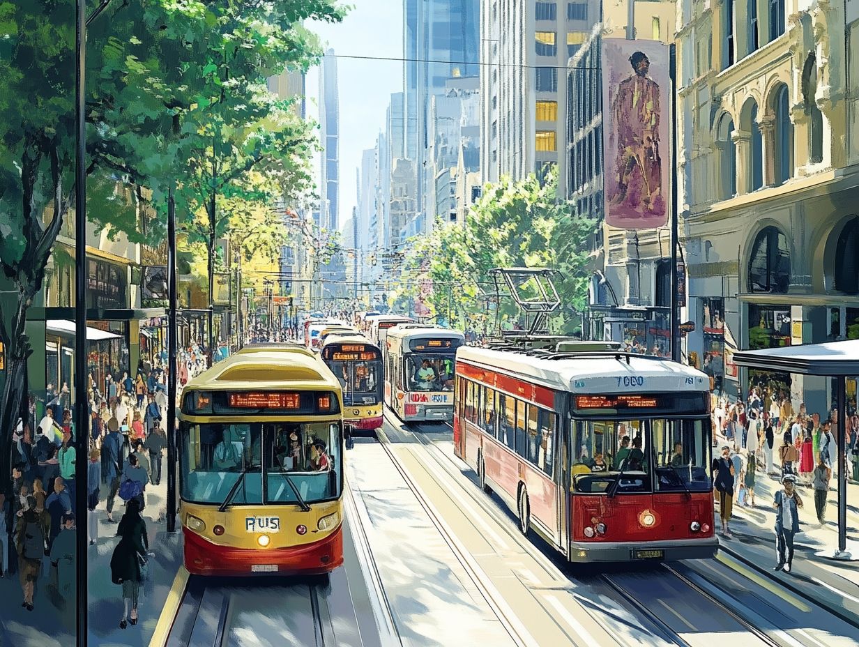 A bustling public transport scene illustrating social benefits