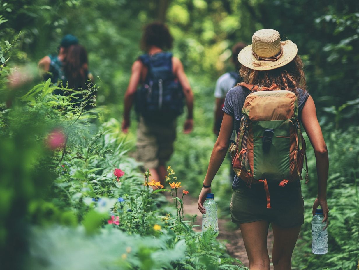 A group of travelers engaging in responsible wildlife viewing practices.