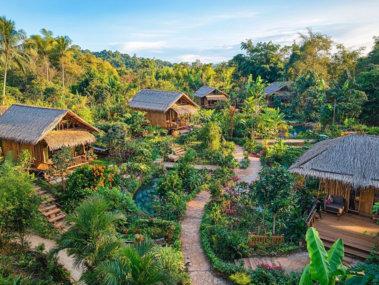 A scenic view of a sustainable retreat in Thailand showcasing eco-friendly practices